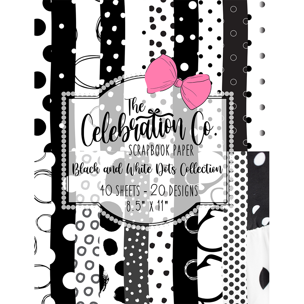 Black & White Polka Dots - Digital Download - Craft Paper Package with 20 Designs - The Celebration Co.