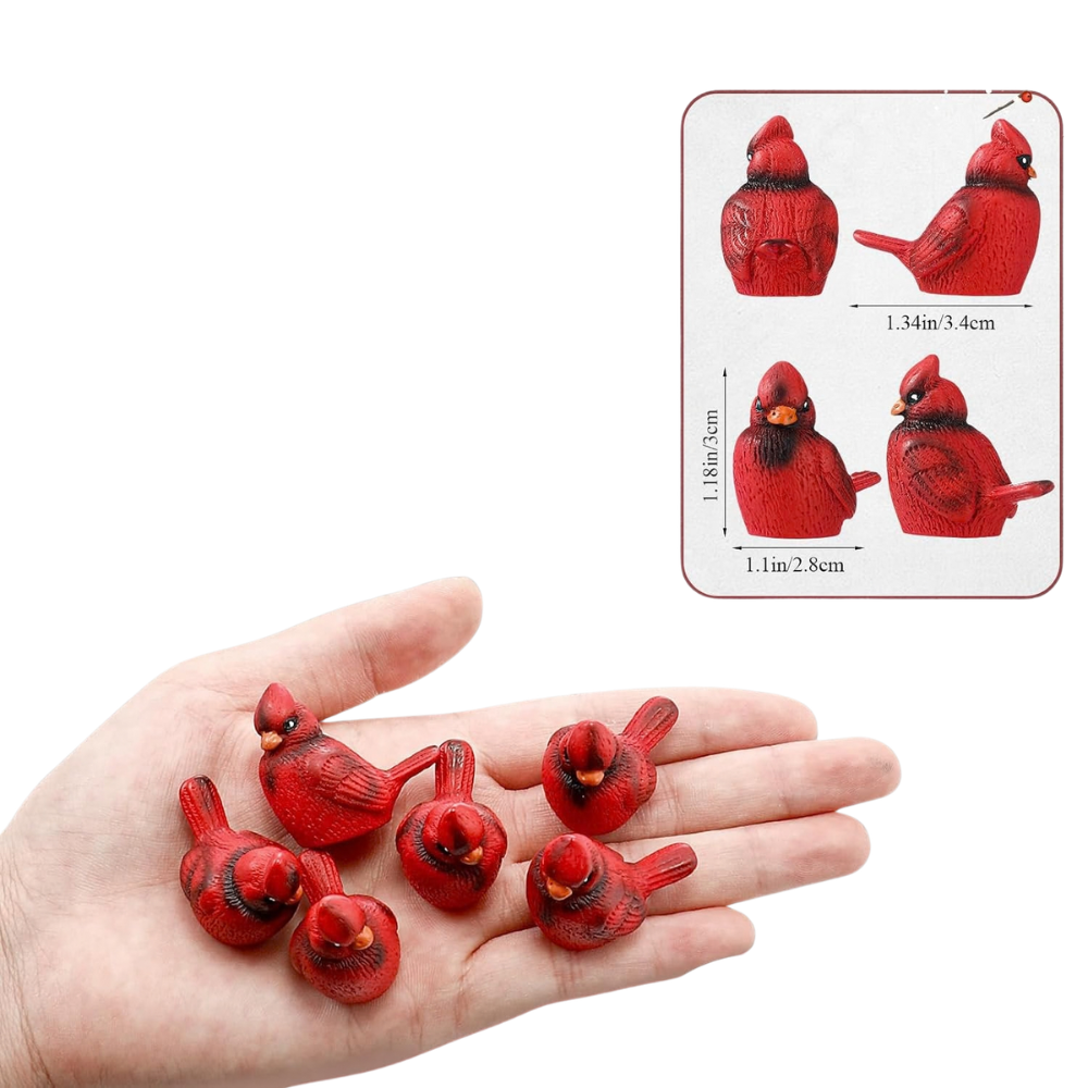 Mini Red Cardinal Bird Figurines – Set of 4- Embellishments- The Celebration Co.