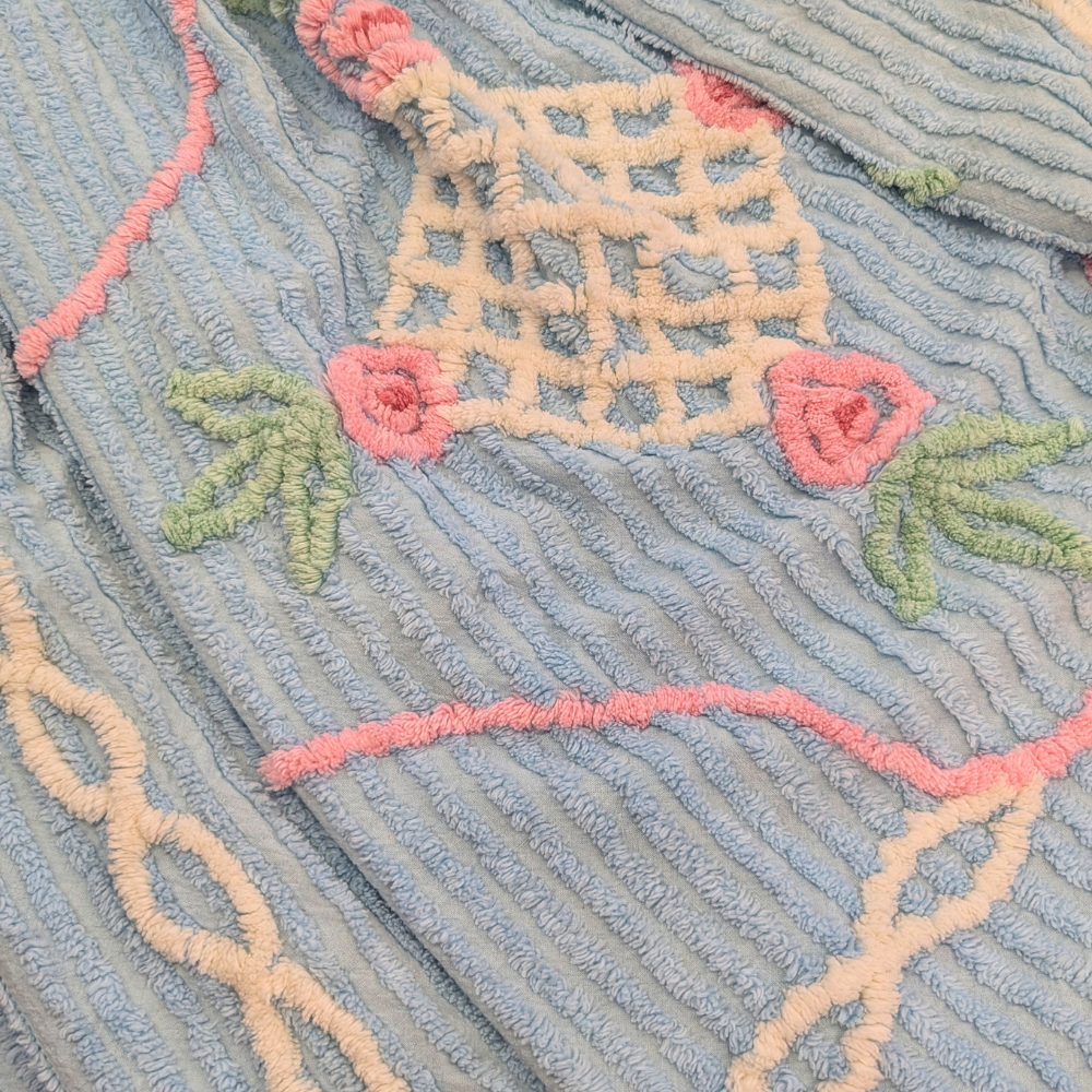 Vintage Blue Chenille Crib Blanket- vintage- The Celebration Co.