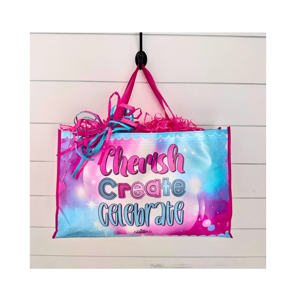 Tote Bag with Cherish. Create. Celebrate. Phrase (Reusable)- Special- The Celebration Co.