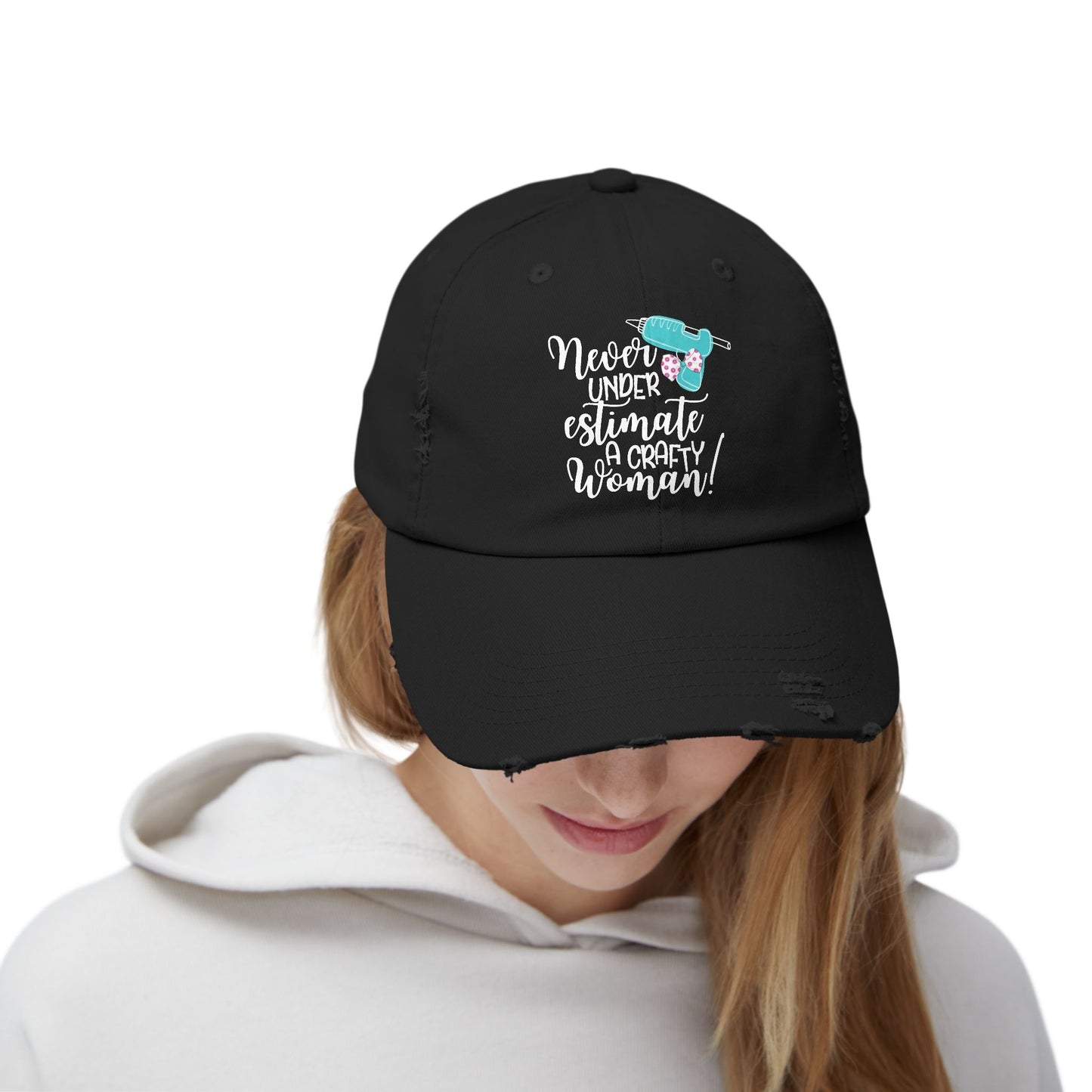 Never Underestimate a Crafty Woman – Distressed Unisex Cap