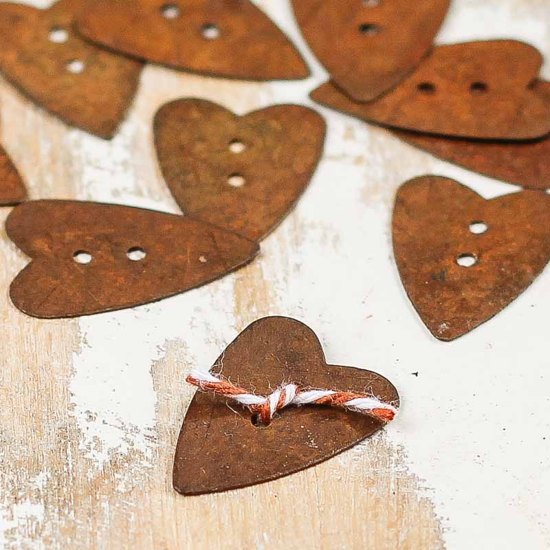 1" Rusty Tin Folk Heart Buttons-  Embellishments- The Celebration Co.