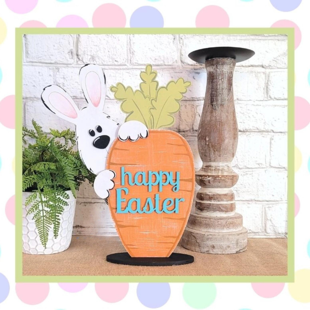 Happy Easter Carrot Bunny Shelf Sitter