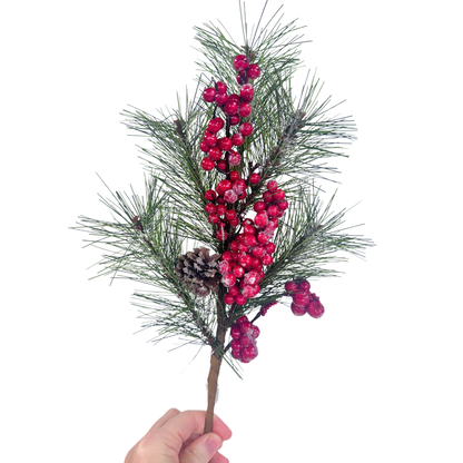 Artificial Pine & Red Berry Spray – 16"