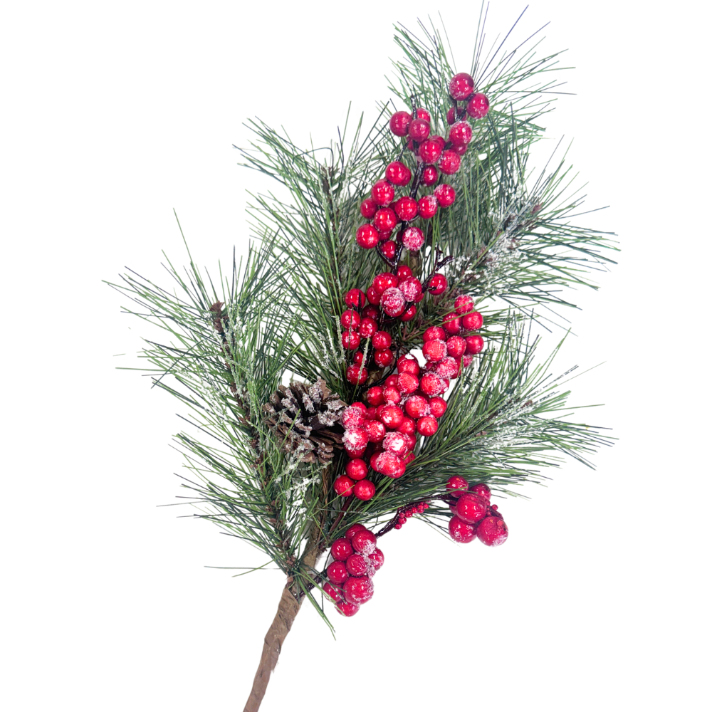 Artificial Pine & Red Berry Spray – 16"