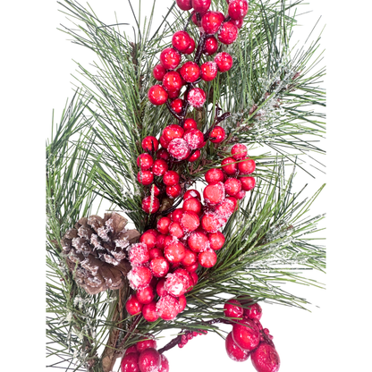 Artificial Pine & Red Berry Spray – 16"