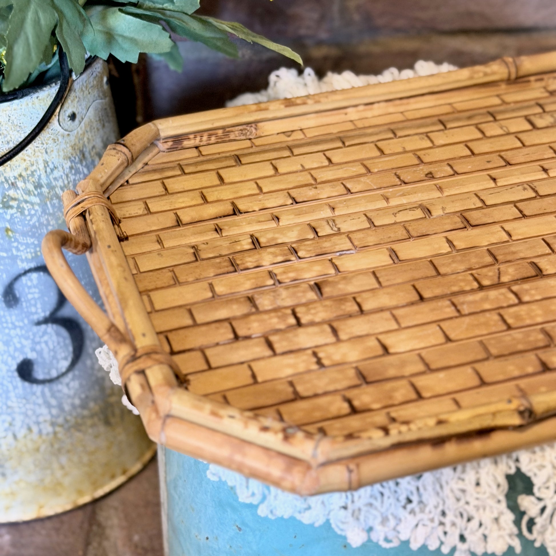 Vintage Bamboo Serving Tray-  vintage- The Celebration Co.
