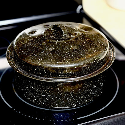 Vintage Black Speckled Enamelware Pot with Lid-  vintage- The Celebration Co.