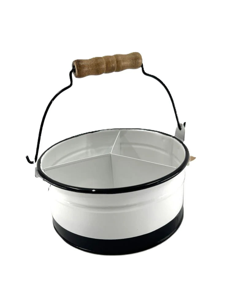 Black & White Enamel Divided Pot with Handle