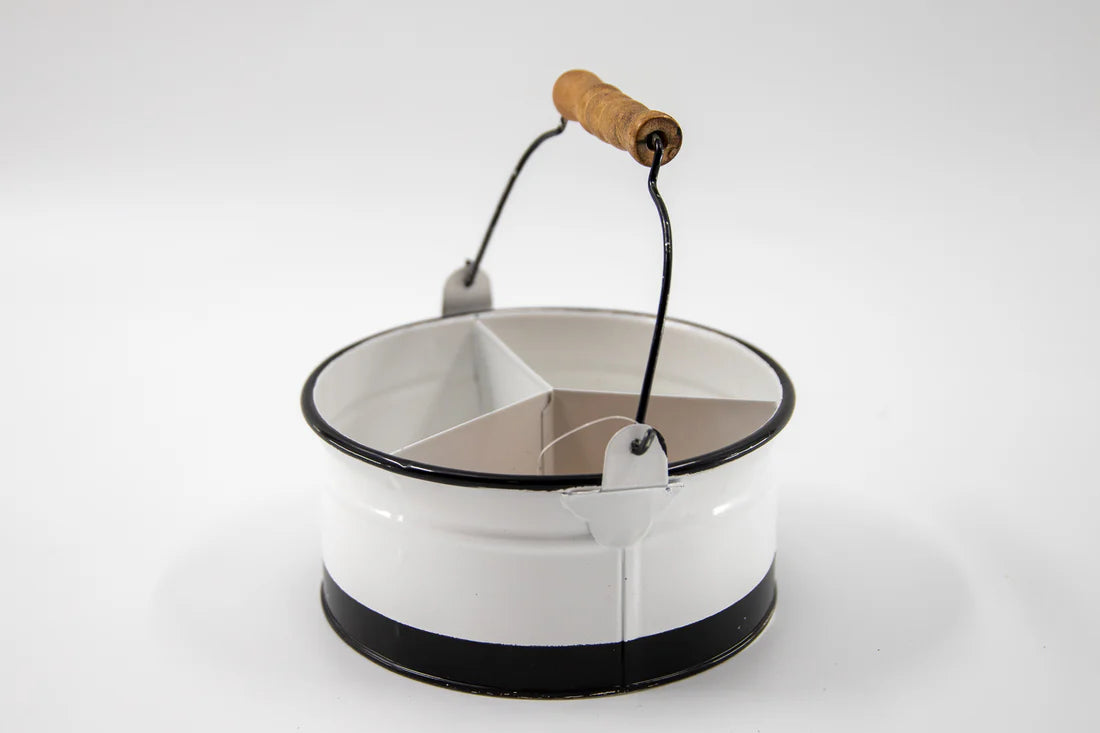 Black & White Enamel Divided Pot with Handle