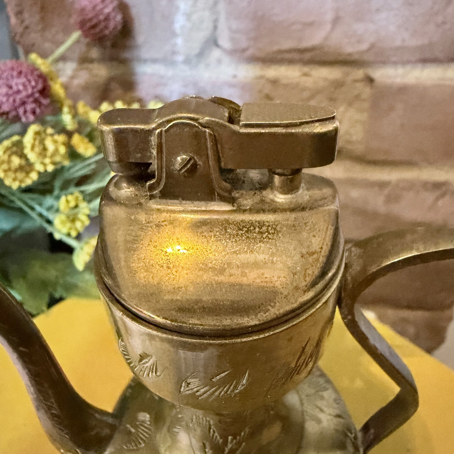 Vintage Sarna Brass India Teapot / Genie Tabletop Petrol Cigarette Lighter-  vintage- The Celebration Co.