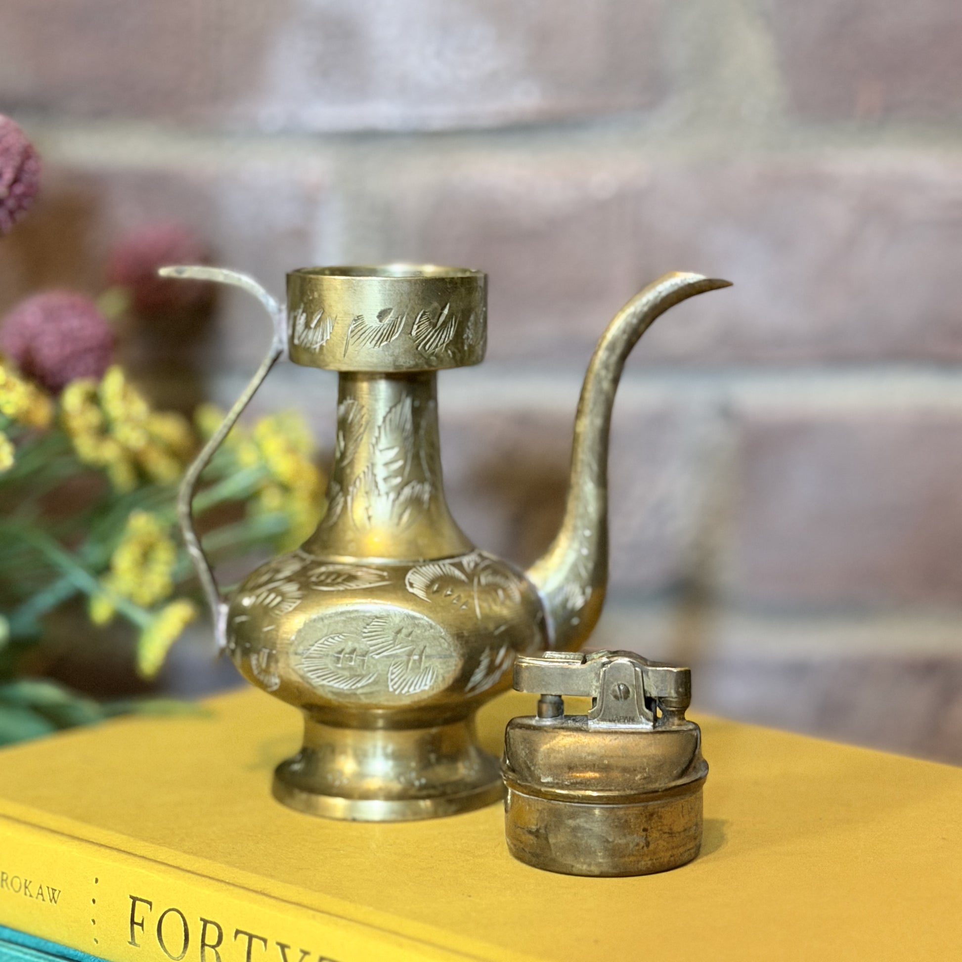 Vintage Sarna Brass India Teapot / Genie Tabletop Petrol Cigarette Lighter-  vintage- The Celebration Co.
