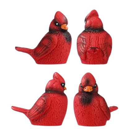 Mini Red Cardinal Bird Figurines – Set of 4-  Embellishments- The Celebration Co.