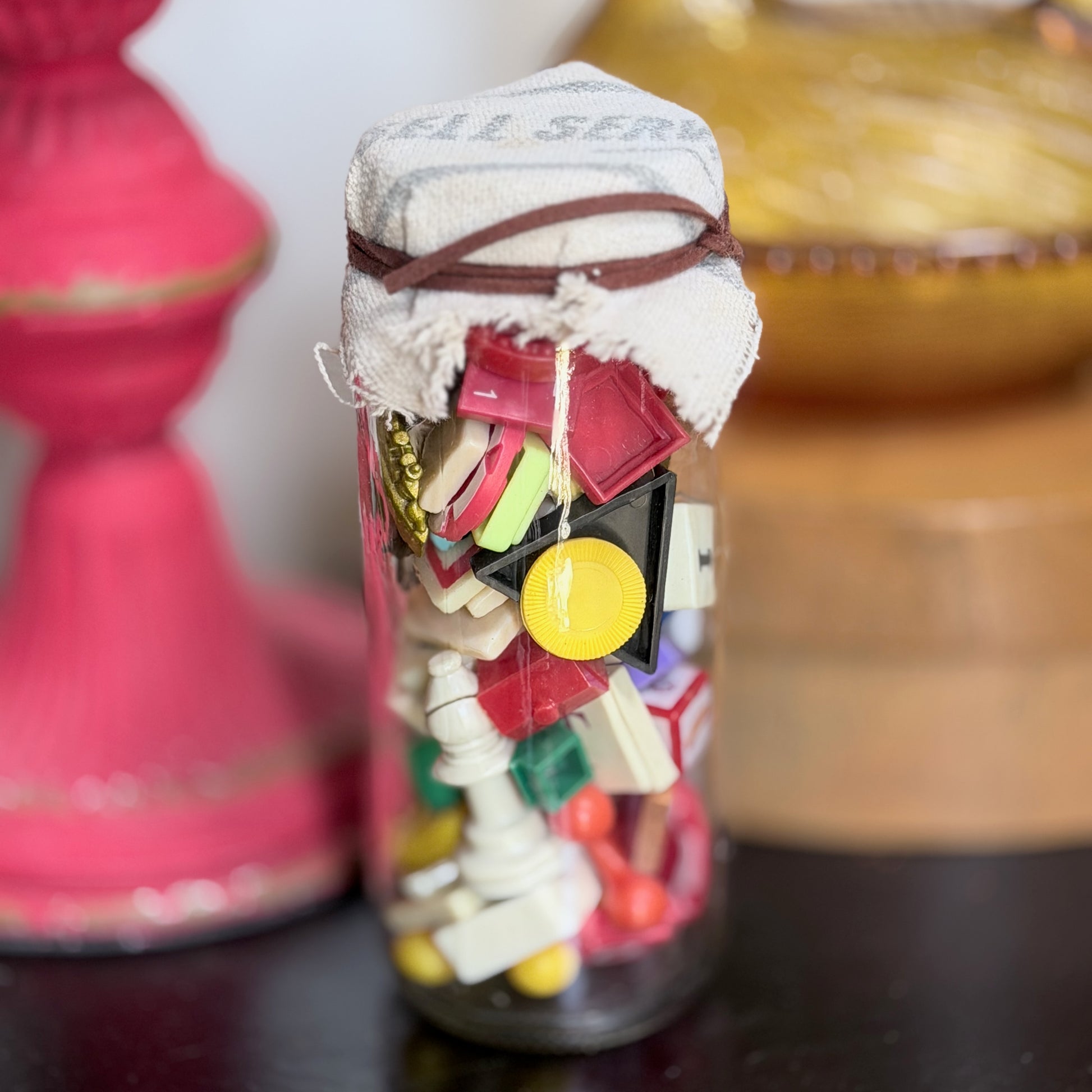 Jar of Vintage Game Pieces-  vintage- The Celebration Co.