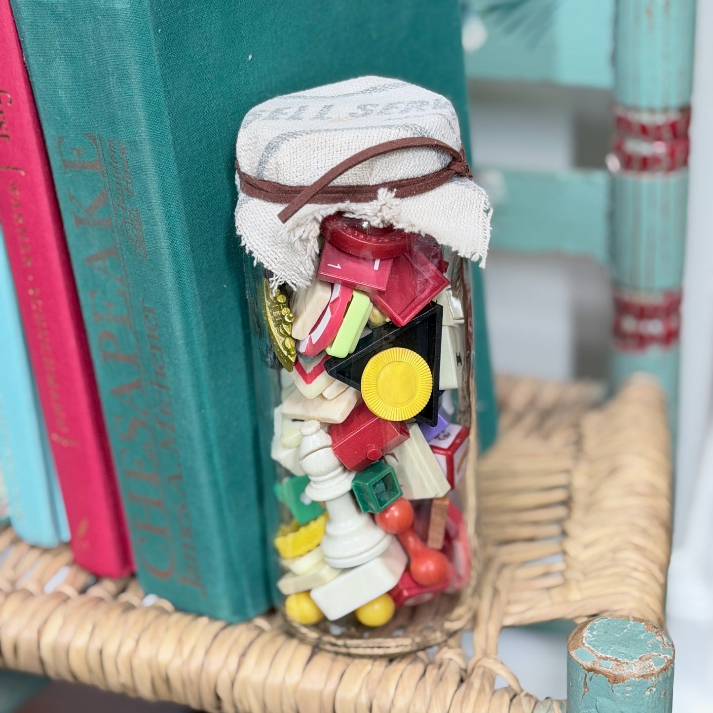 Jar of Vintage Game Pieces-  vintage- The Celebration Co.