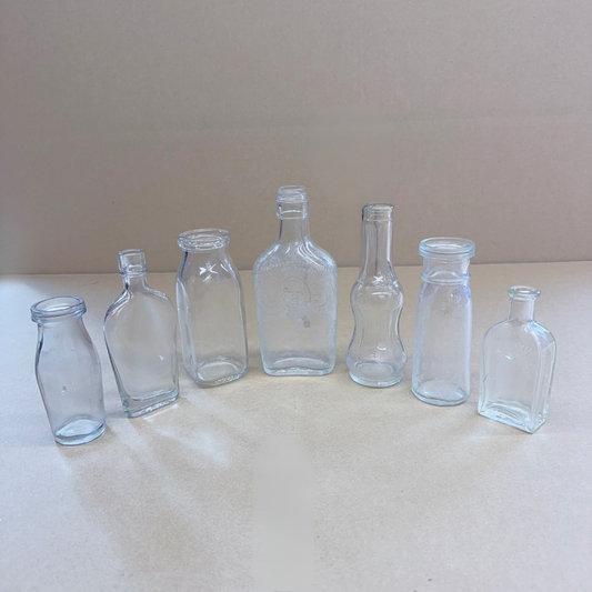 Vintage Clear Glass Bottle Collection (Set of 7)