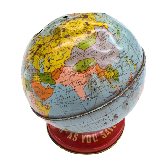 Vintage 1960s Globe Coin Bank from Ohio Art Co.-  Decor- The Celebration Co.