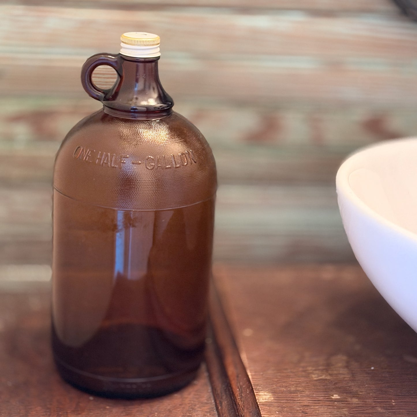 Vintage Amber Brown Glass Half Gallon Jug with Screw-On Lid-  vintage- The Celebration Co.