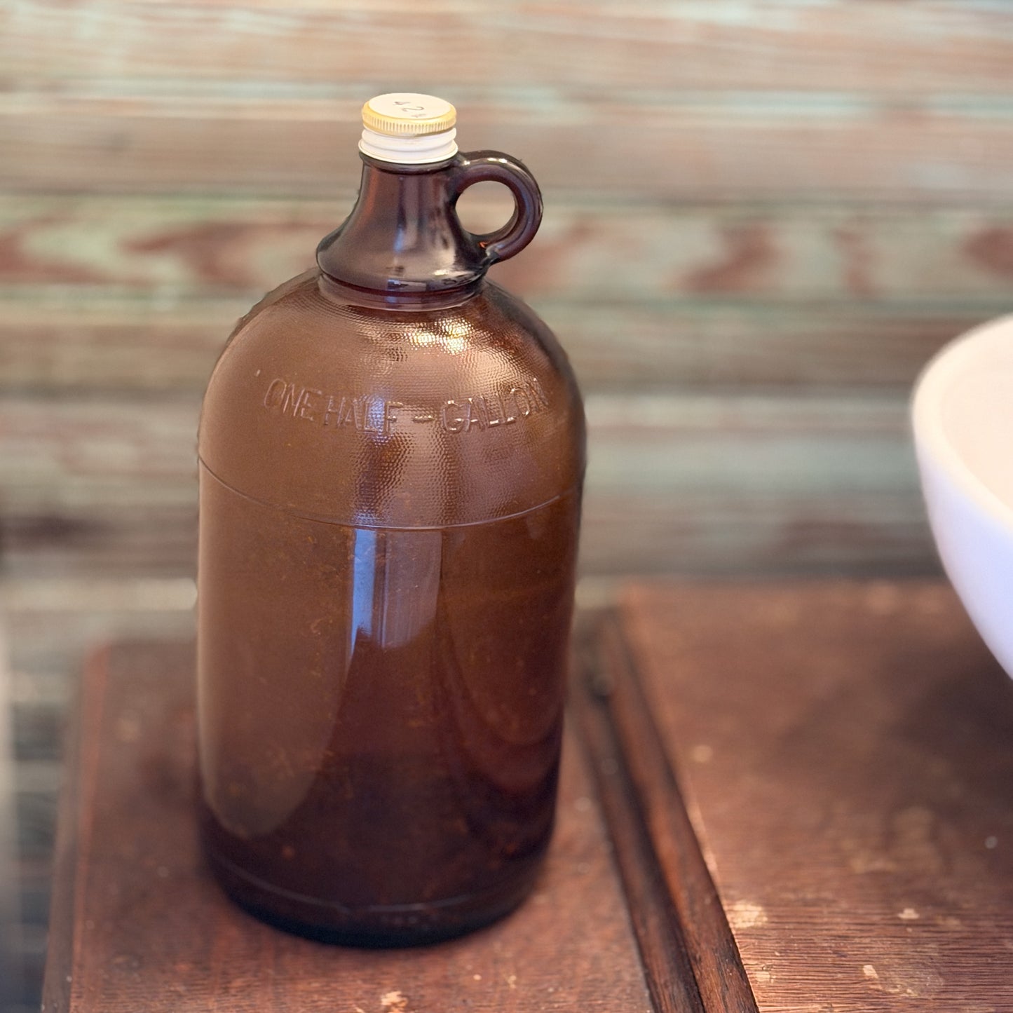 Vintage Amber Brown Glass Half Gallon Jug with Screw-On Lid-  vintage- The Celebration Co.