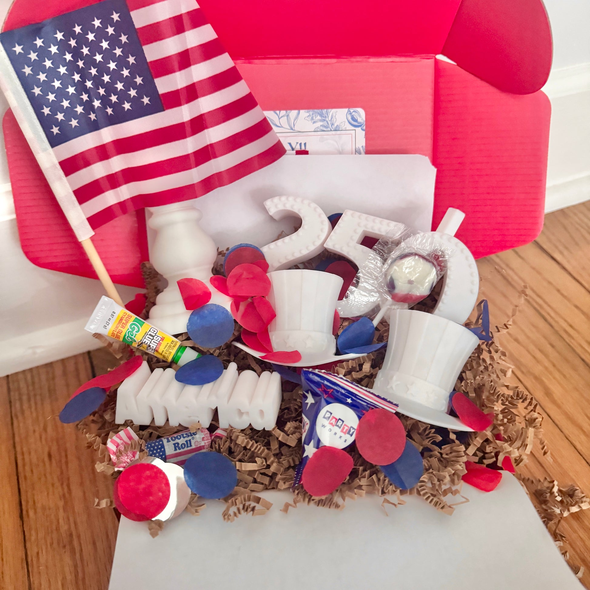 Mini DIY Decor Box - America 250 Sign & Flag-  Special- The Celebration Co.