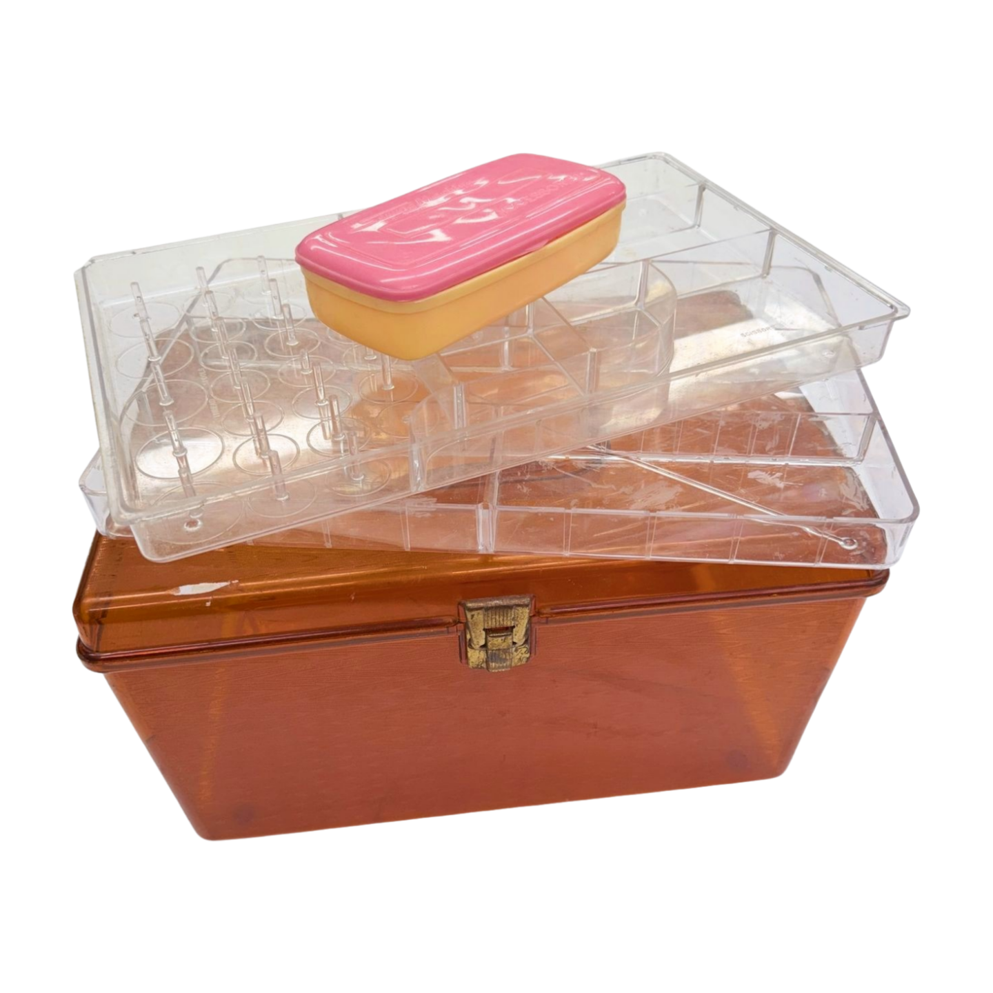 Vintage 1960s Burnt Orange Plastic Sewing Caddy with Removable Trays-  Decor- The Celebration Co.