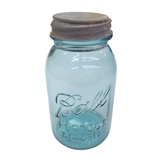 Vintage Blue Ball Jar (Quart) with Zinc Lid-  Decor- The Celebration Co.