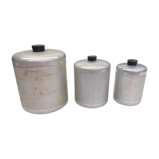 Vintage Aluminum 3-Piece Canister Set with Black Handles-  Decor- The Celebration Co.