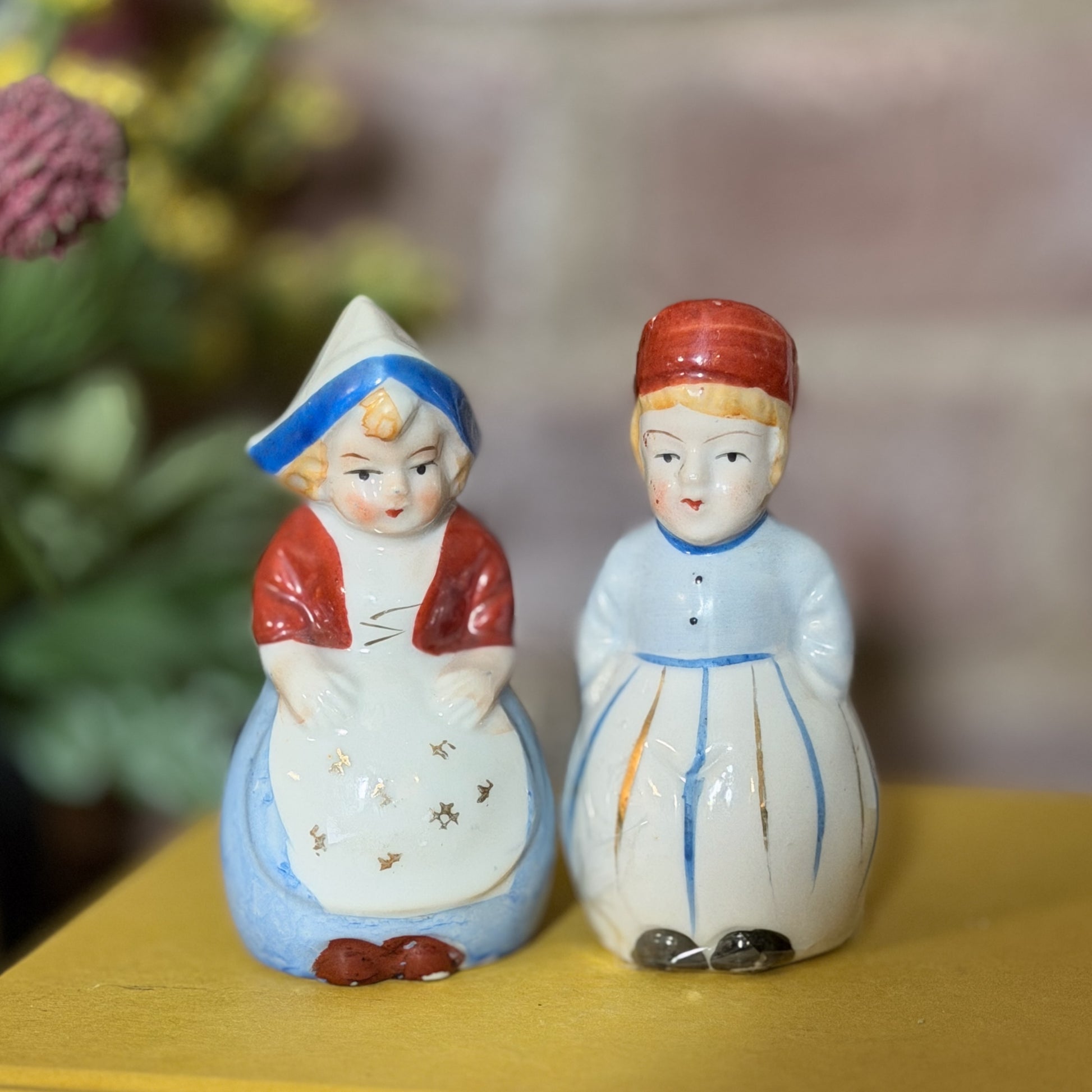 Vintage Porcelain Dutch Couple Bell Figurine Set-  vintage- The Celebration Co.