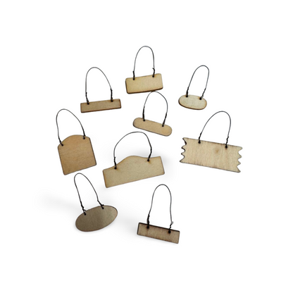 Unfinished Wood Mini Signs w/ Wire Hanger