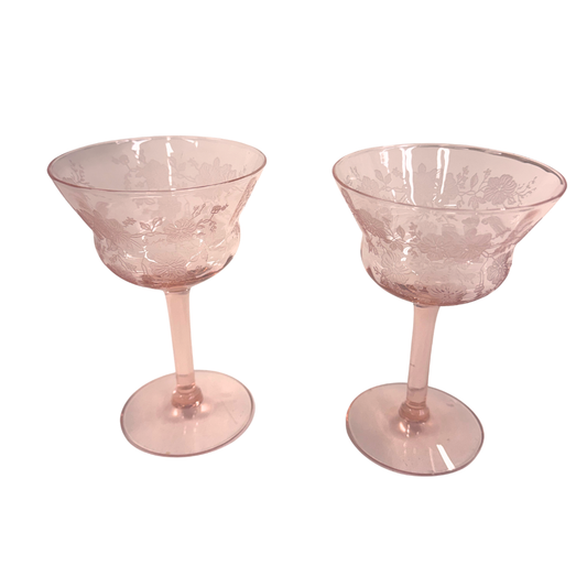 Pink Acid Etched Sherbet Glasses (Set of 2)