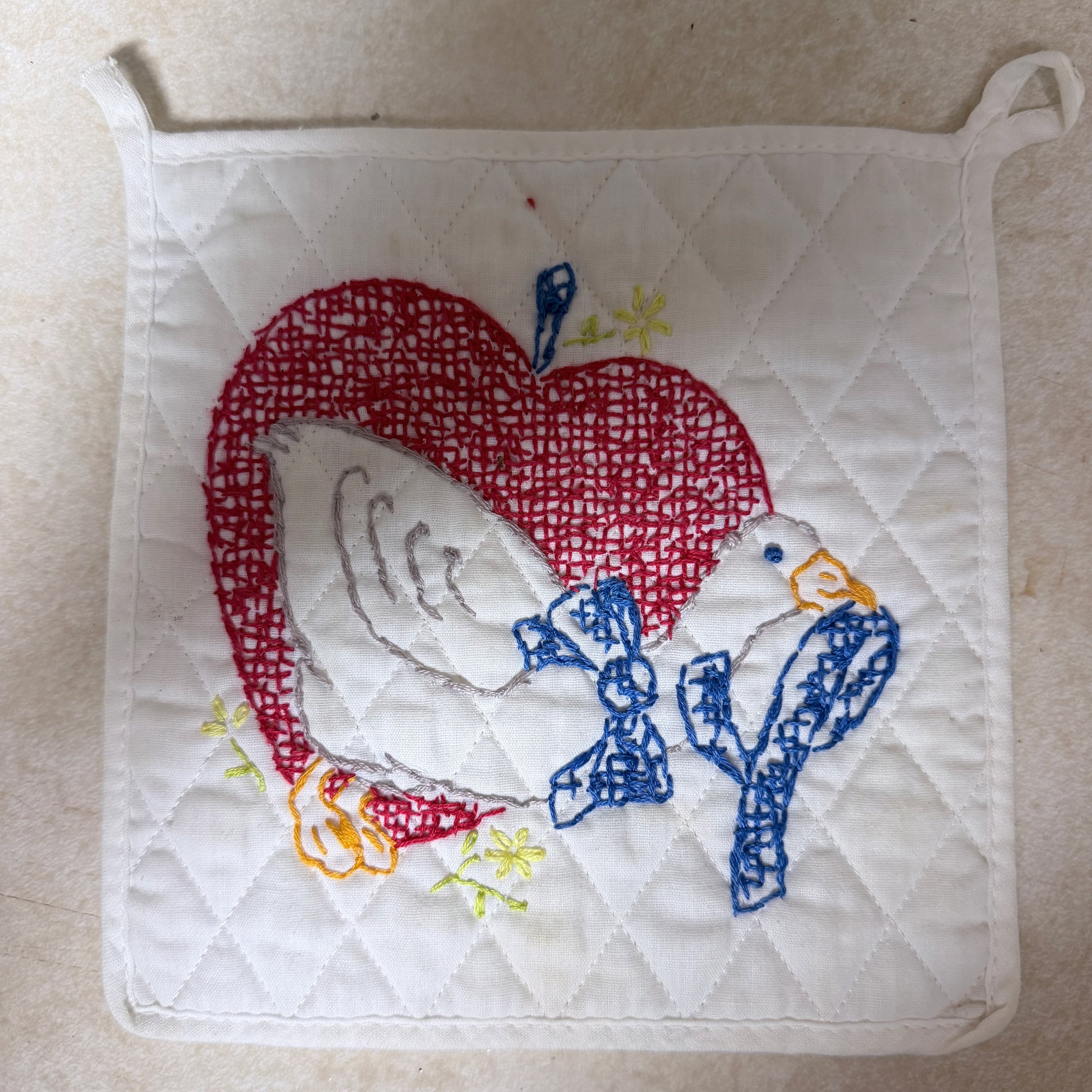 Vintage Hand-Embroidered Apple Pot Holder-  vintage- The Celebration Co.