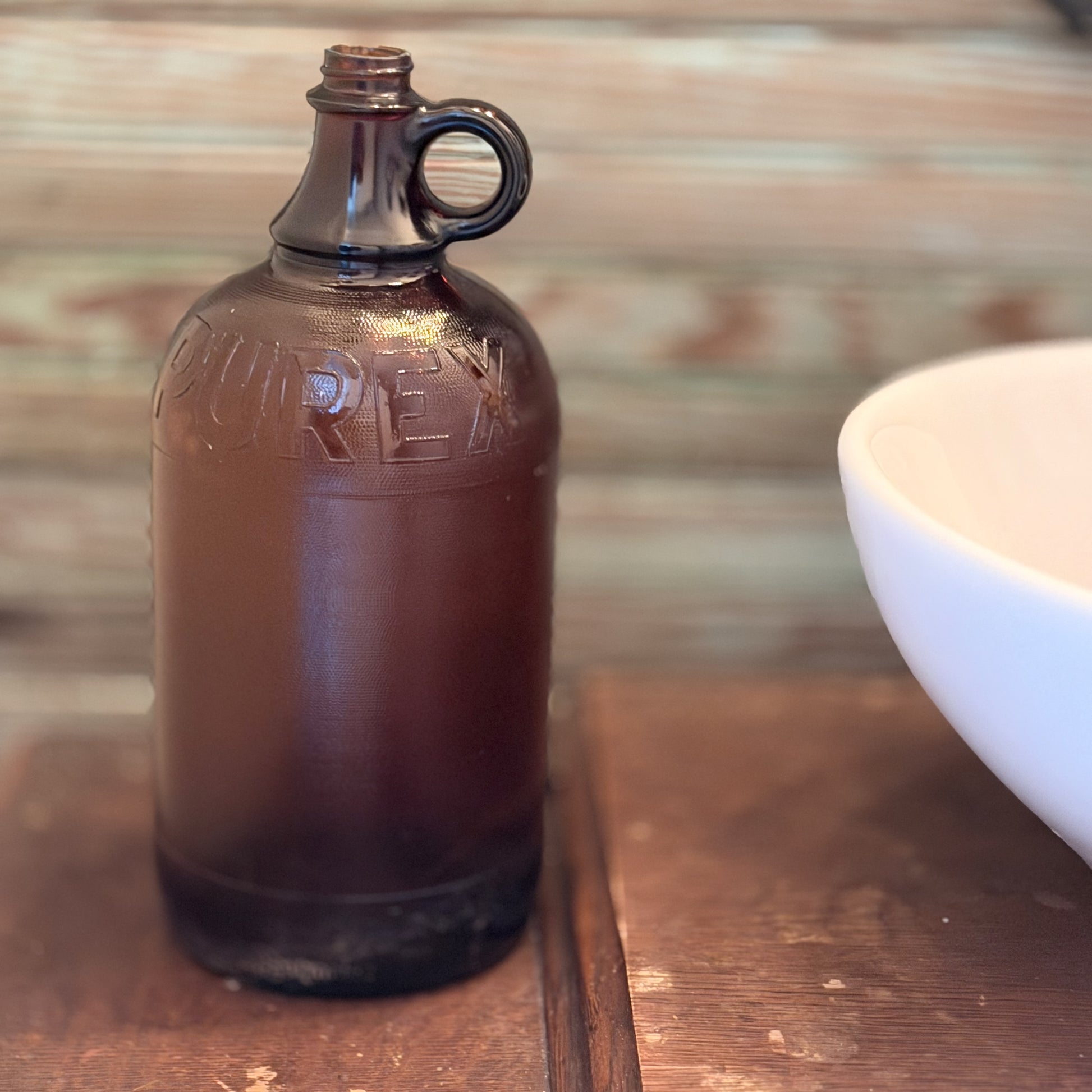 Vintage Amber Glass Purex Half Gallon Bottle-  vintage- The Celebration Co.