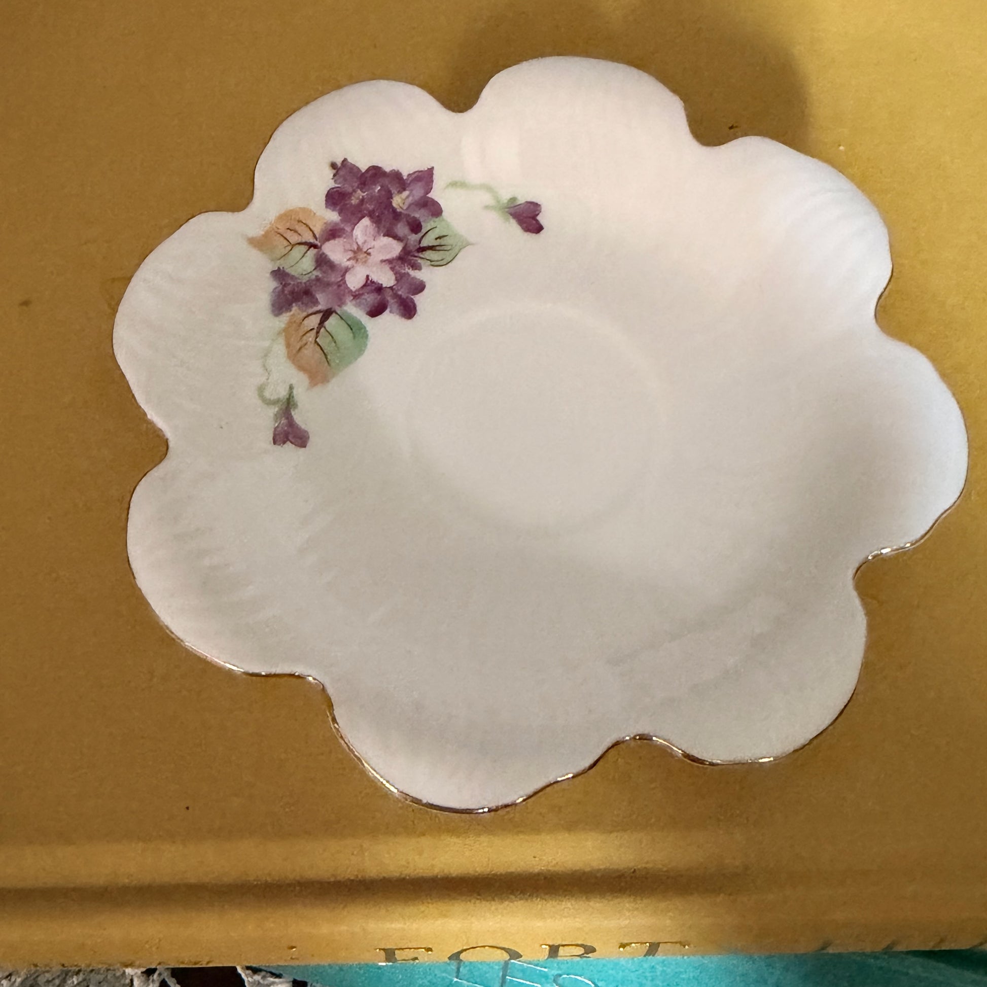 Vintage Porcelain Demitasse Cup and Saucer Set with Spring Violets and Gold Trim-  vintage- The Celebration Co.