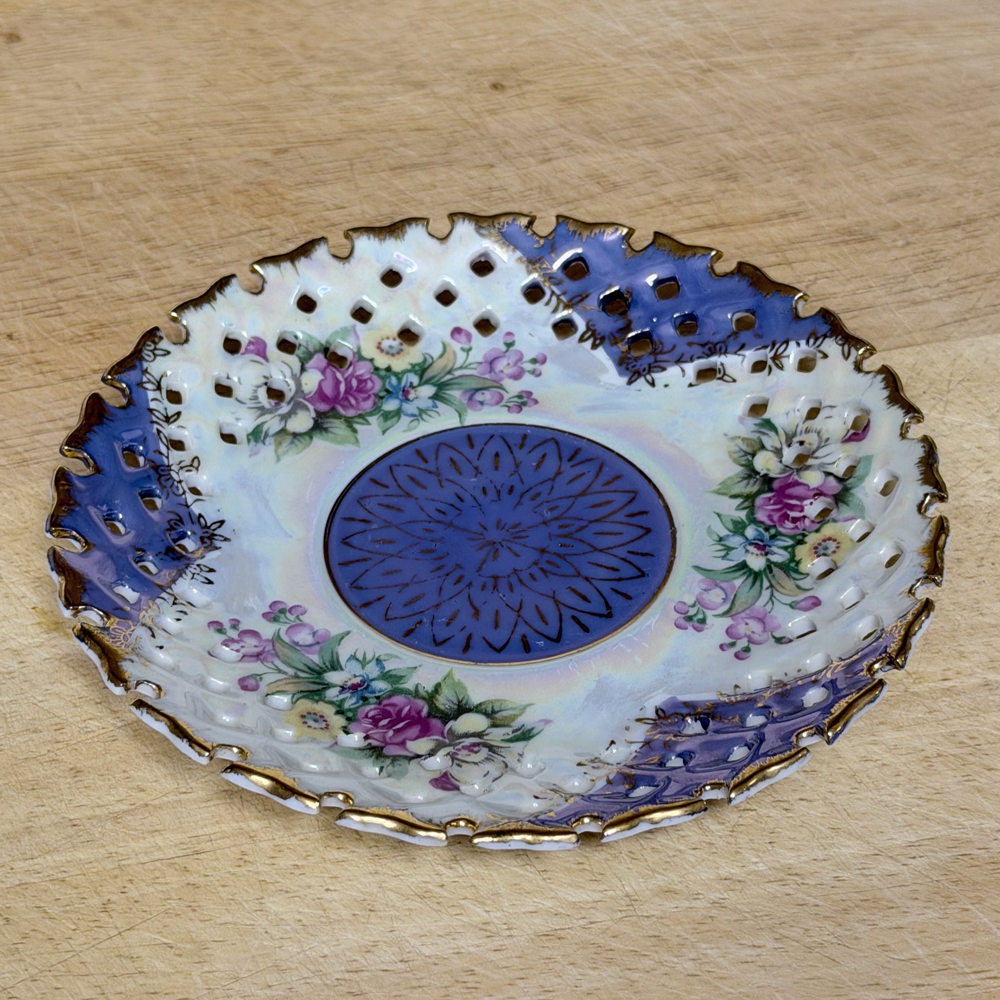 Vintage Yamato Reticulated Floral Porcelain Dish-  vintage- The Celebration Co.