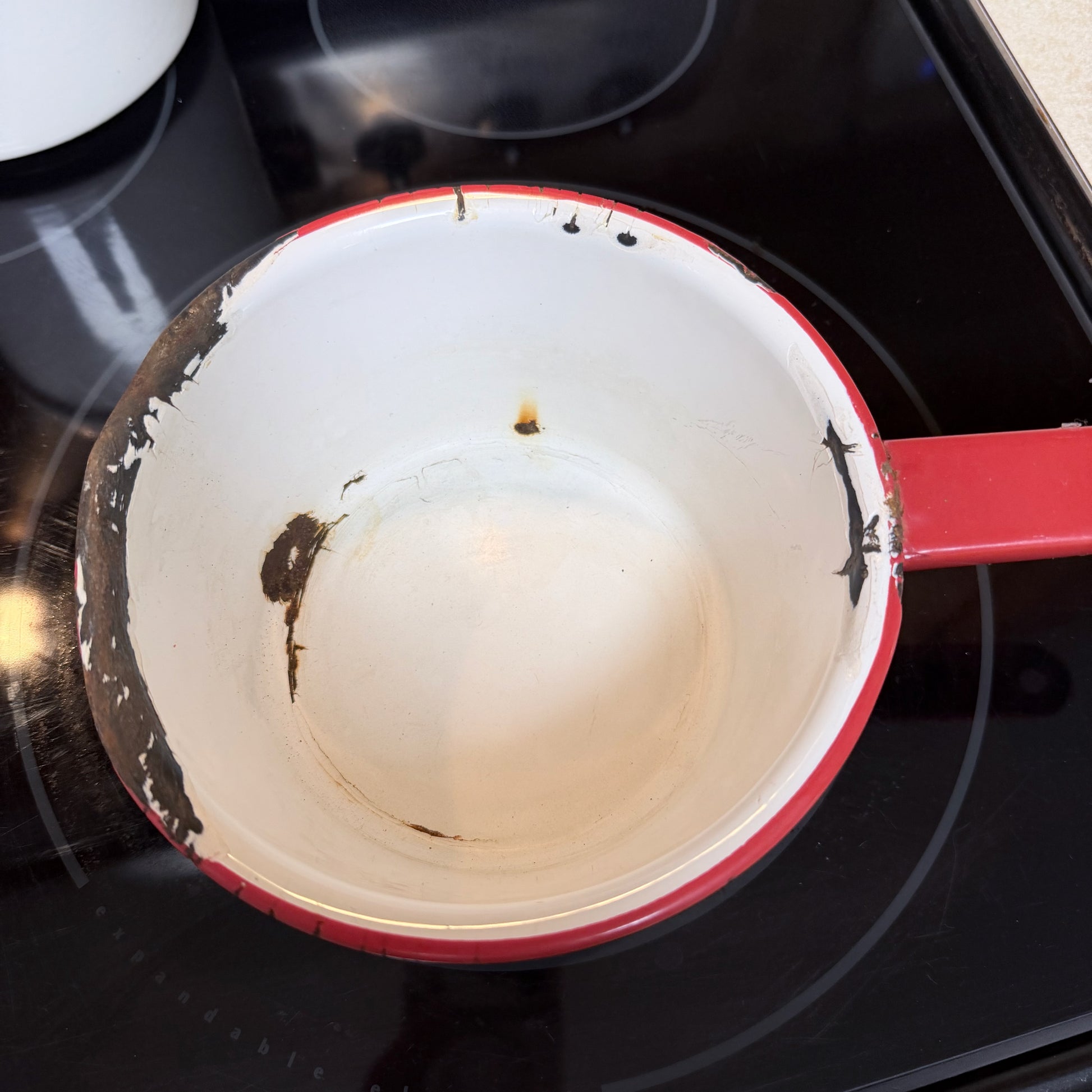 Vintage Red and White Enamelware Pan-  vintage- The Celebration Co.