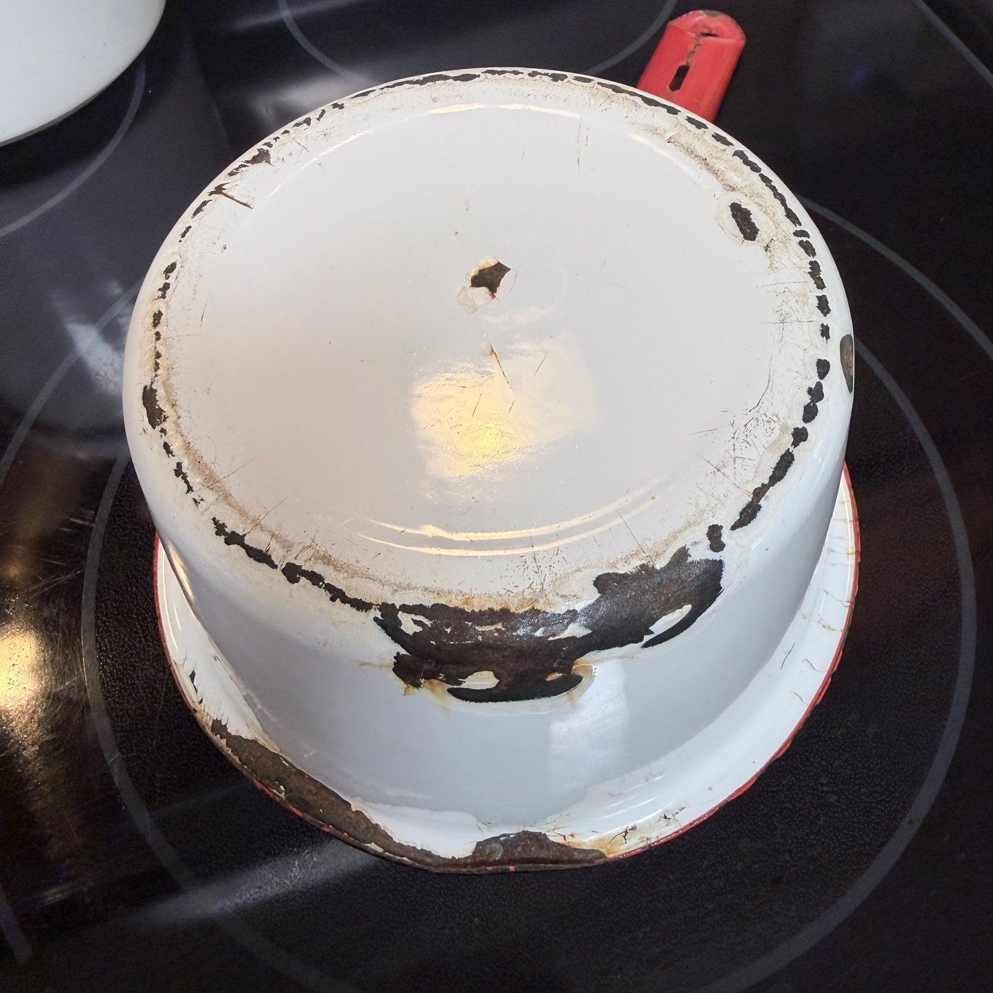 Vintage Red and White Enamelware Pan-  vintage- The Celebration Co.