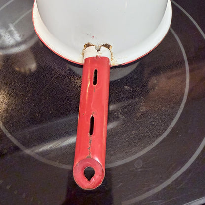 Vintage Red and White Enamelware Pan-  vintage- The Celebration Co.
