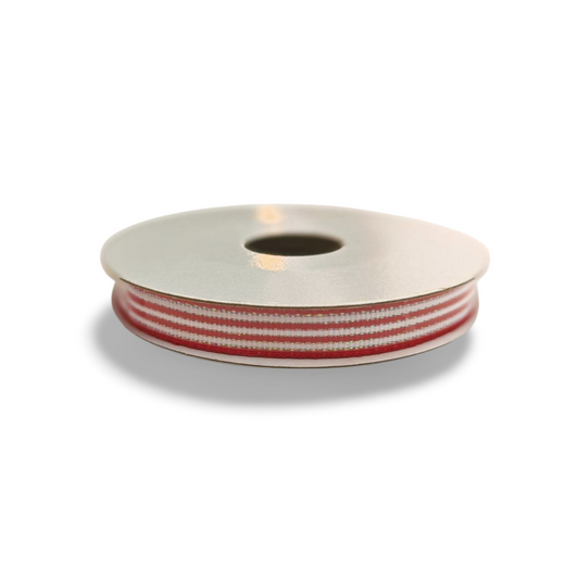 Red and White Stripe Ribbon - 10 Yards