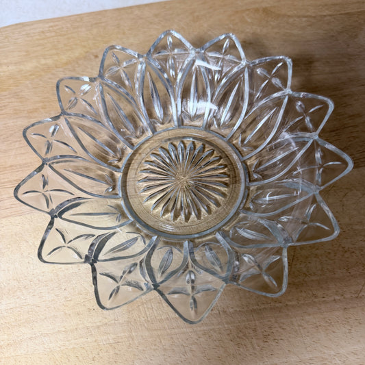 Vintage Federal Glass Co. Clear Glass Dish – Petal Flower & Cross Pattern – Scalloped Serving Bowl-  vintage- The Celebration Co.
