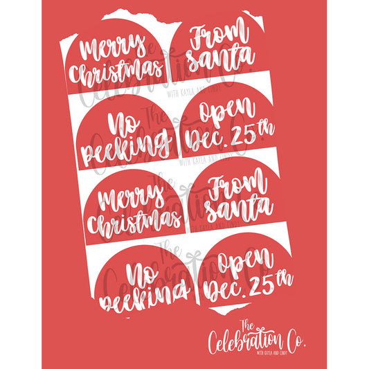 Printable Christmas Gift Tags - Red and White - Half Oval
