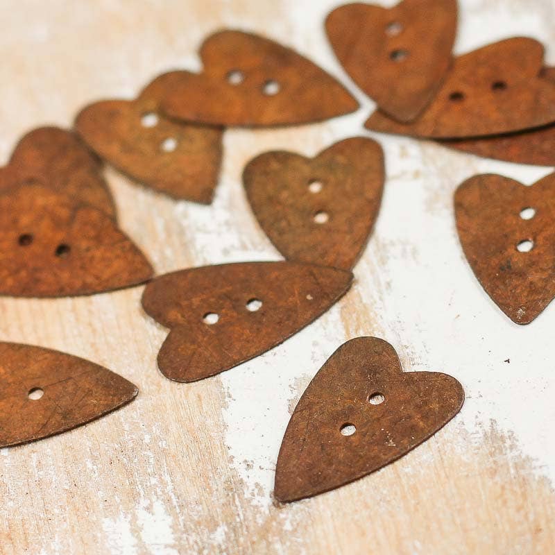 1" Rusty Tin Folk Heart Buttons-  Embellishments- The Celebration Co.