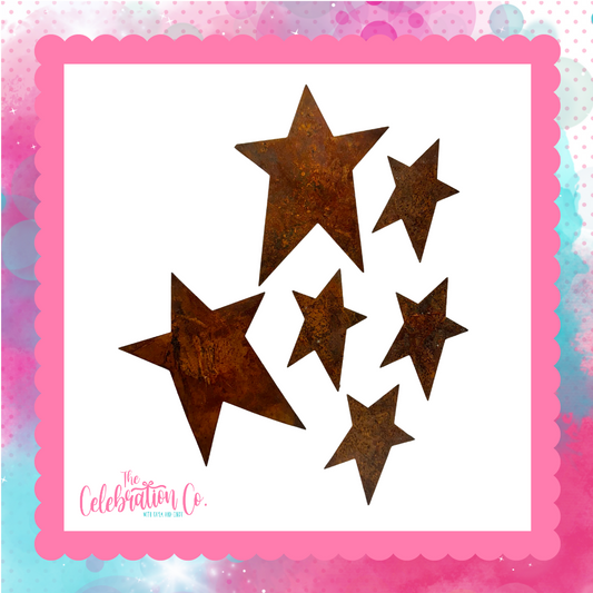 Rusty Tin Primitive Stars (2 Sizes) - Package of 5
